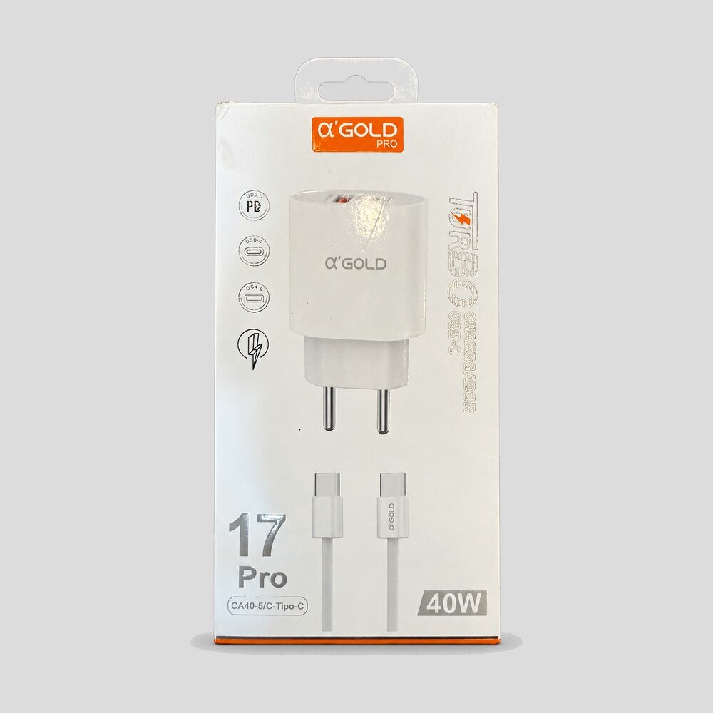 Carregador 40W USB-C PD com Cabo USB-C αGold Pro