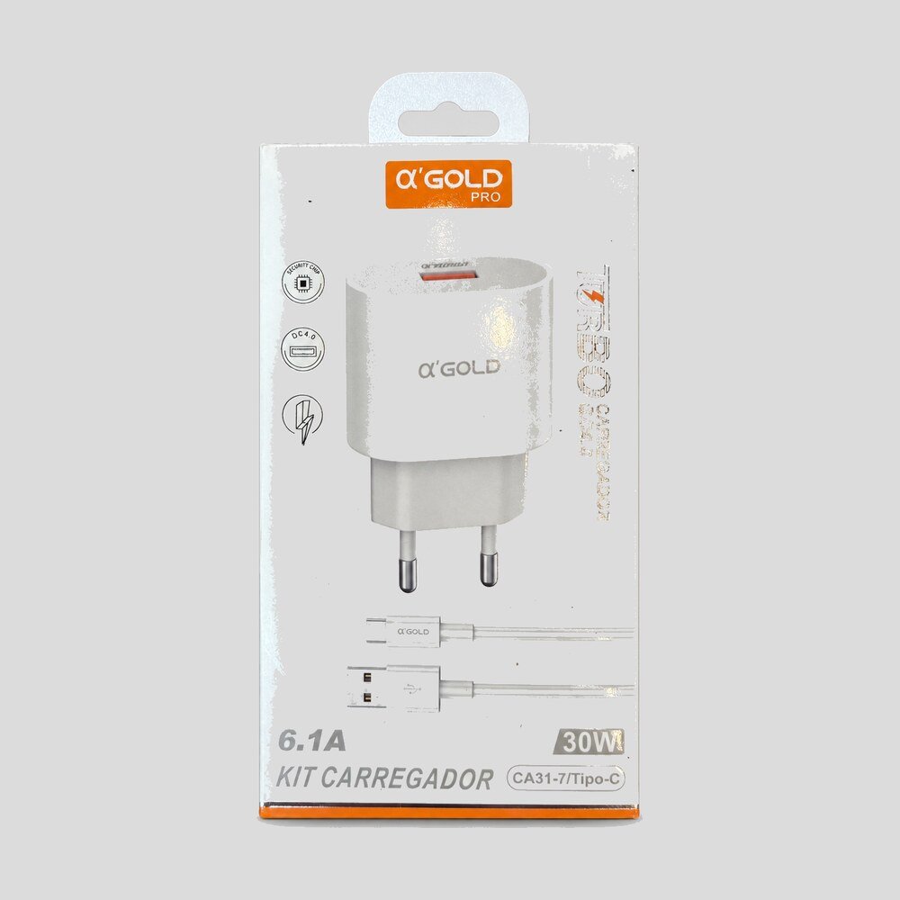 Carregador 30W com Cabo USB para USB-C αGold Pro