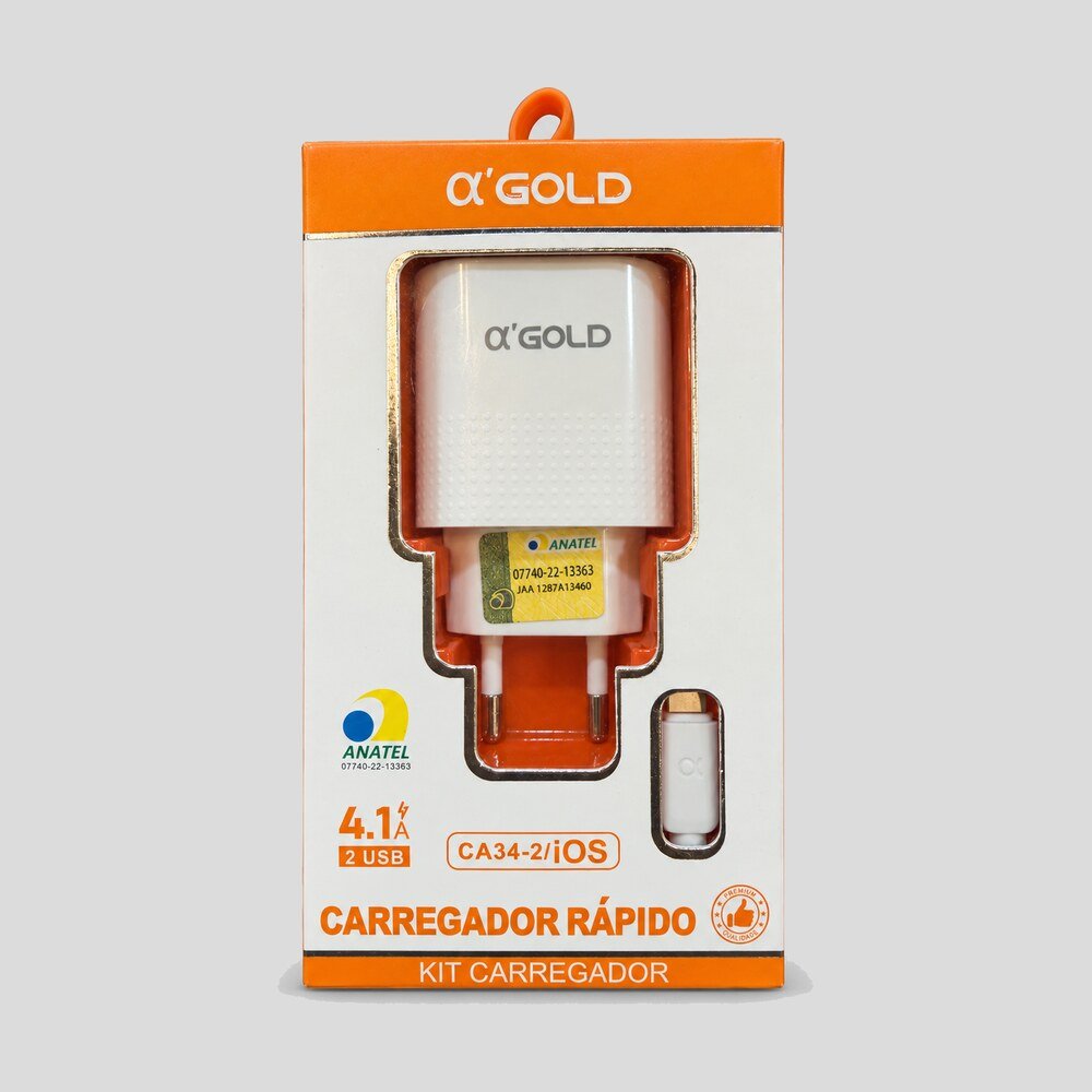 Carregador Rápido 4.1A 2 USB com Cabo Lightning αGold