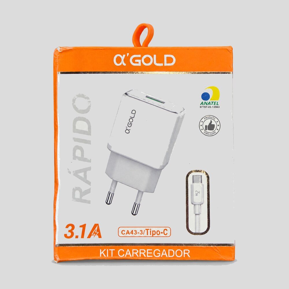 Carregador Rápido 3.1A com Cabo USB-C αGold