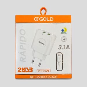 Carregador Rápido 3.1A 2 USB com Cabo Lightning αGold