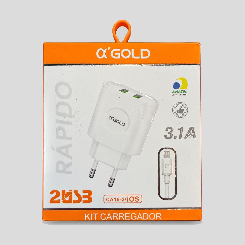 Carregador Rápido 3.1A 2 USB com Cabo Lightning αGold
