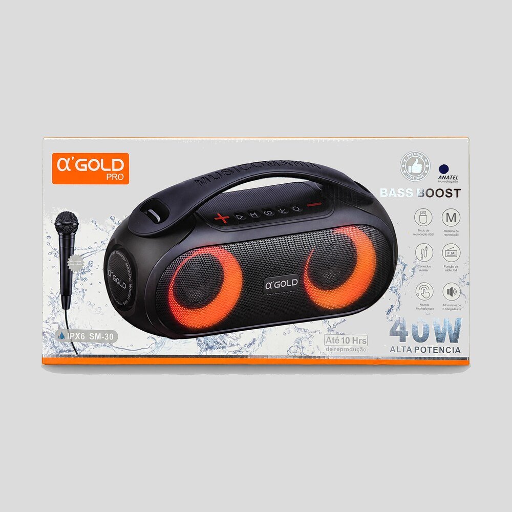 Caixa de Som 40W Bass Boost com Microfone αGold Pro