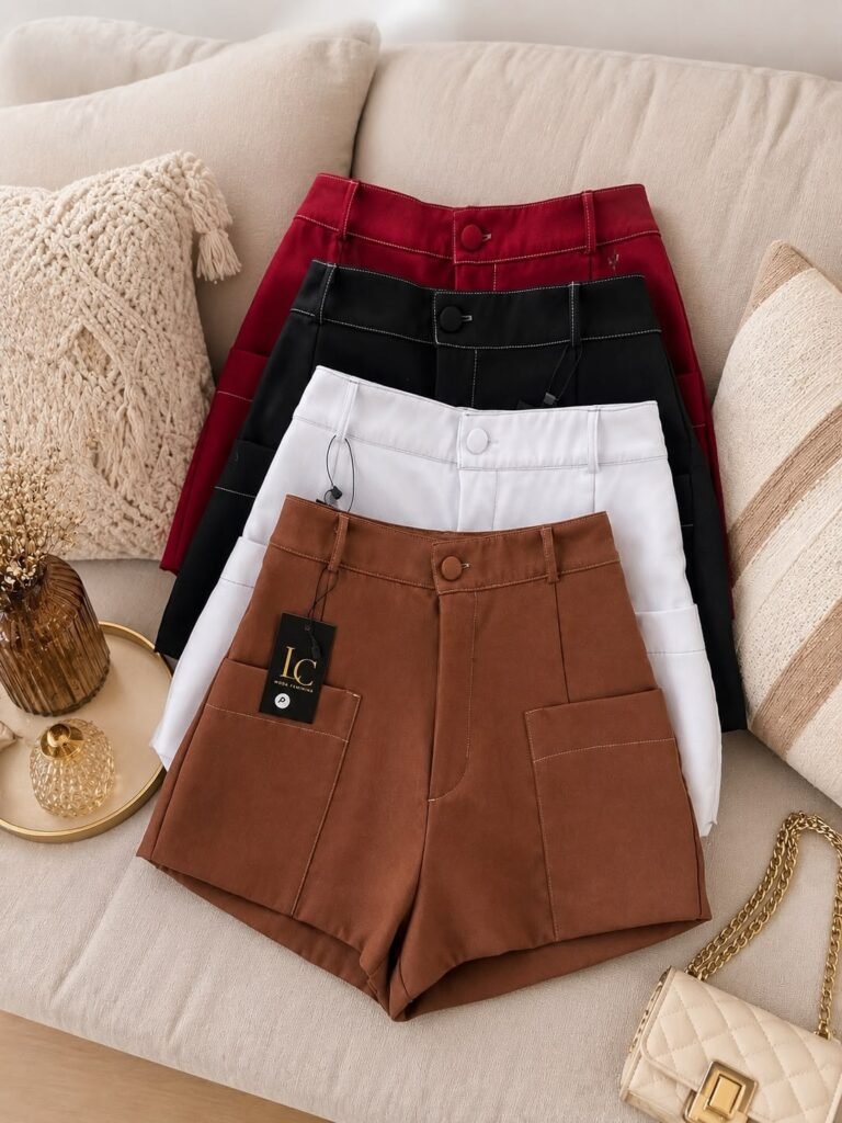 Short de cintura alta com bolsos