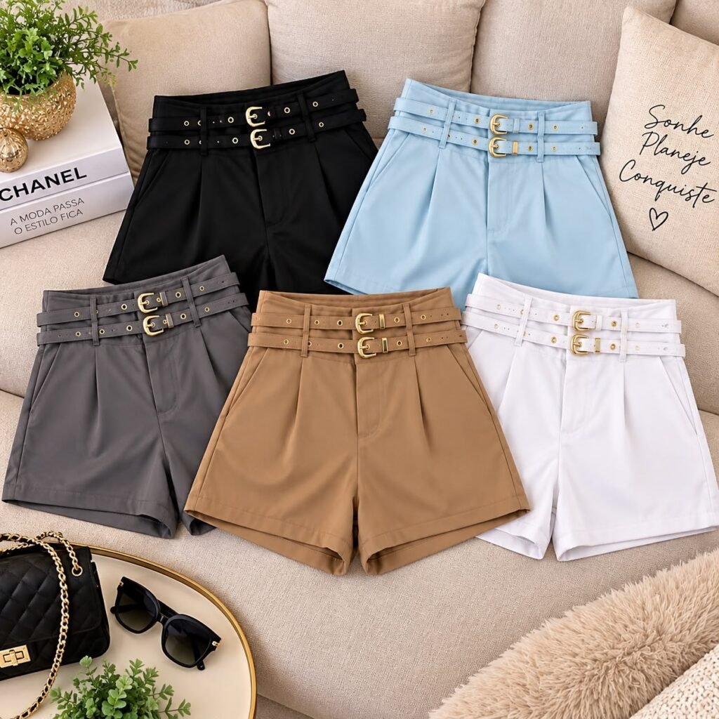 Short de alfaiataria com cinto duplo