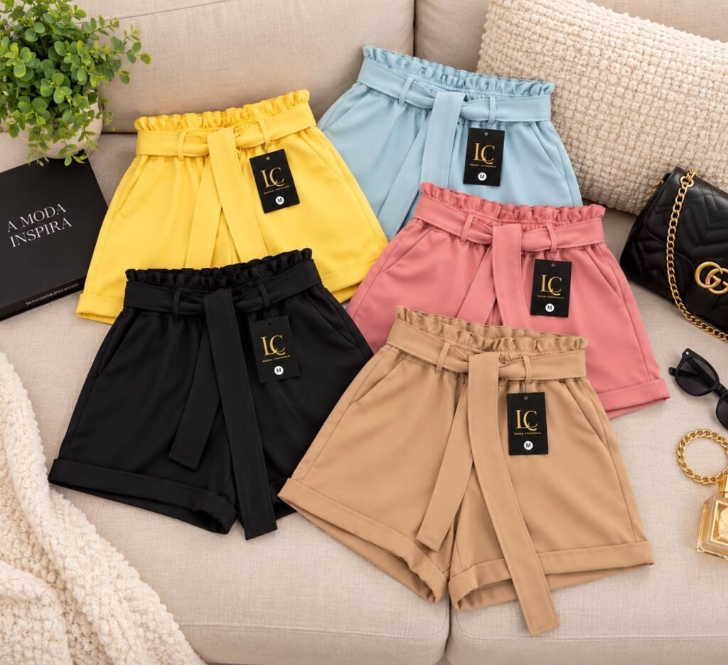 Short paperbag com laço na cintura
